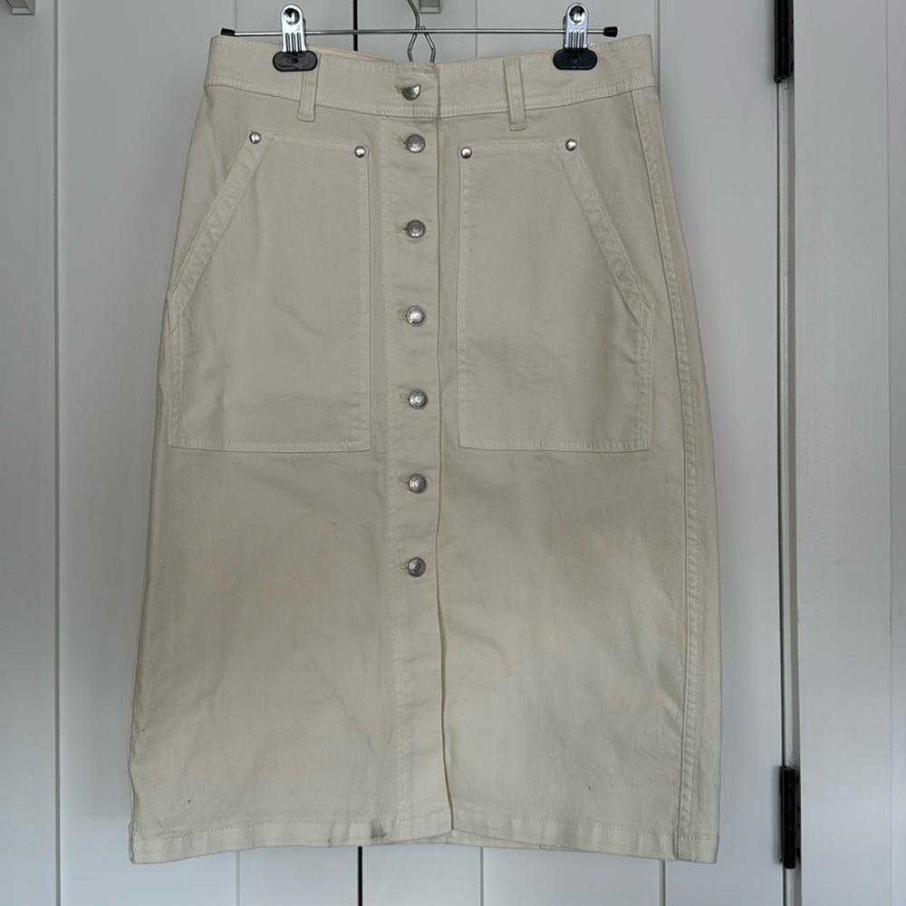 J. Crew/Point Sur exec button front midi skirt